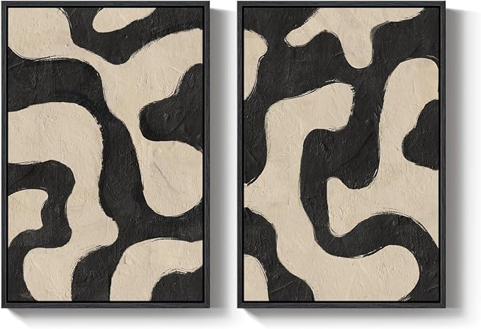 Framed Abstract Beige Black Wall Art - Image 9