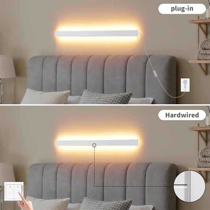 KELUOLY Modern Plug in Wall Lights, 31.4 inch Frosted White LED Long Wall Sconce - Image 4