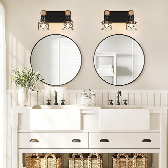 FadimiKoo 2-Light Farmhouse Bathroom Vanity Light Fixtures, Wood Bathroom - Image 4