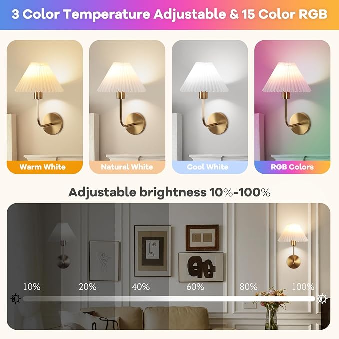 Wireless Wall Sconce Sets of 2, Pleated Shades Rechargeable Battery Operated - Image 4