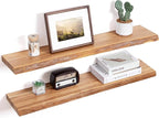 Floating Shelves for Wall Decor, Rustic Solid Elm Wood Live Edge Floating by FLYJOE