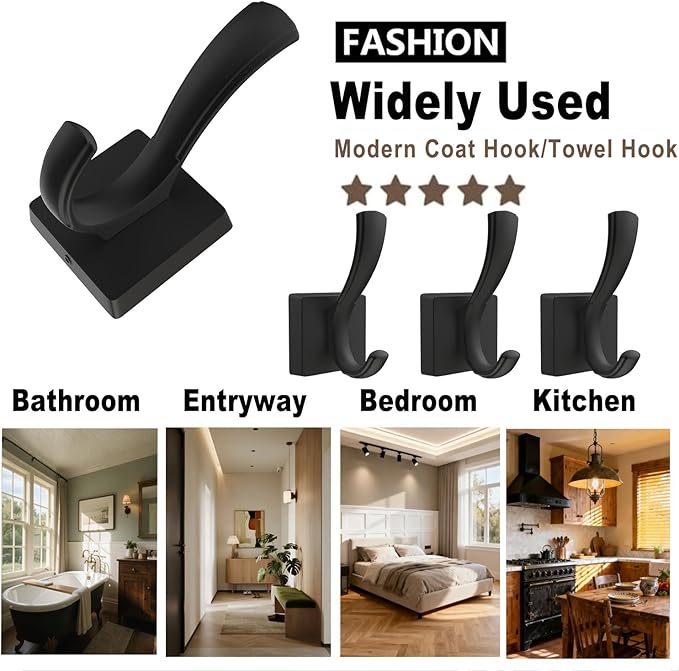 TOFIIGREM 3 Pack Black Towel Hooks, Towels Robe Holder - Image 6