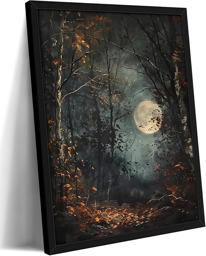 Vintage Framed Wall Art, Forest Gothic Decor, Dark Academia Celestial Moon by MUWAKWallArt