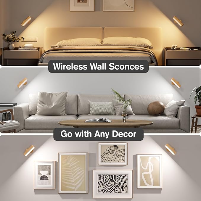 Hensam Battery Operated Wall Sconces, Wireless LED Wall Sconce Set of Two - Image 6