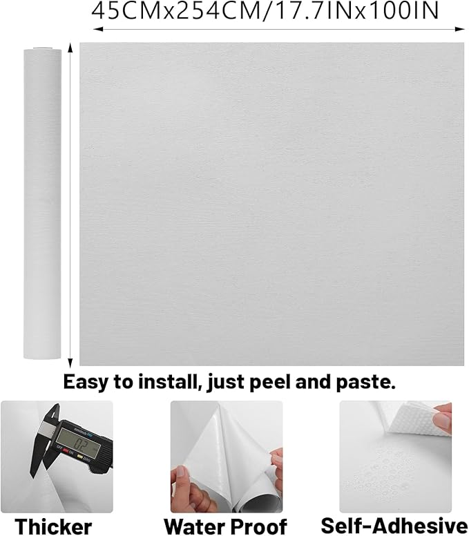 White Wood Wallpaper PVC, 17.5x100 Inch Self-Adhesive Wallpaper, Waterproof - Image 5