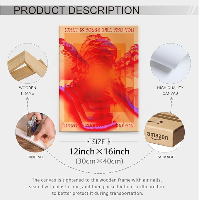 Retro Hippie Trippy Posters Vintage Red 70s 80s Wall Art Trendy Face Eye Canvas - Image 2