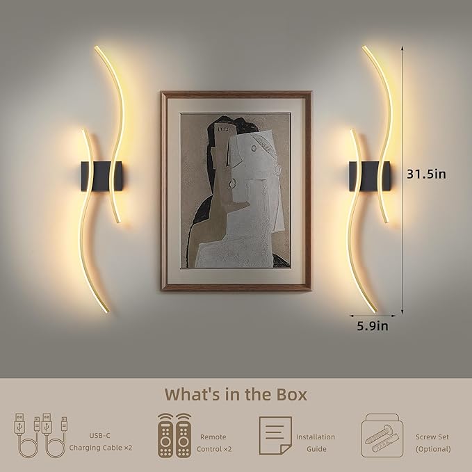 Battery Operated Wall Sconce Set of 2, Dimmable Modern LED Rechargeable Wall - Image 7