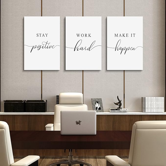 Framed Canvas Wall Art Work Quote, Office Wall Art Decor, Stay positive work - Image 4
