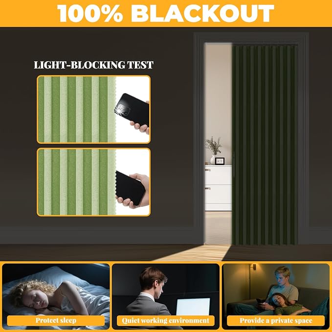 AJAZZ 100% Blackout Accordion Doors Interior Magnetic Door Curtain Accordion - Image 4