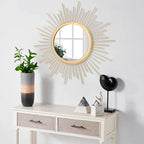 Large Gold Spoked Sunburst Wall Mirror Boho Home Decor Round Wall Art Mirror - Image 5