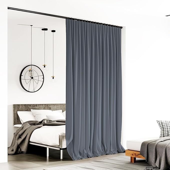Room Divider Curtains for Ceiling Track Rod, 4.3 ft Wide x 7 ft Tall, Dark Grey - Image 2