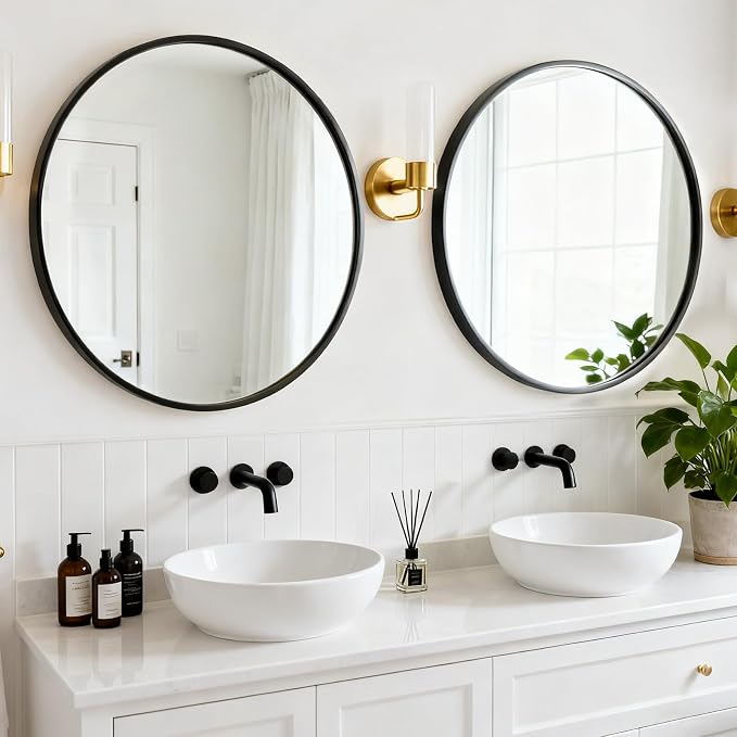Round Wall Mirror 30 Inch Black Vanity Mirror - Image 7