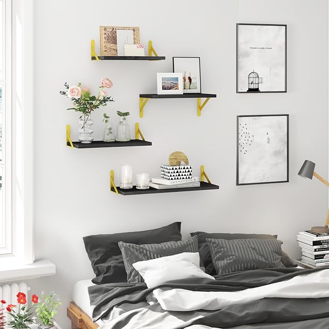 YGEOMER Floating Shelves for Wall, Different Sizes Black Wall Shelves for - Image 2