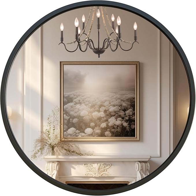 G-LEAF Black Round Mirror 24 inch, Circle Mirror by G-LEAF