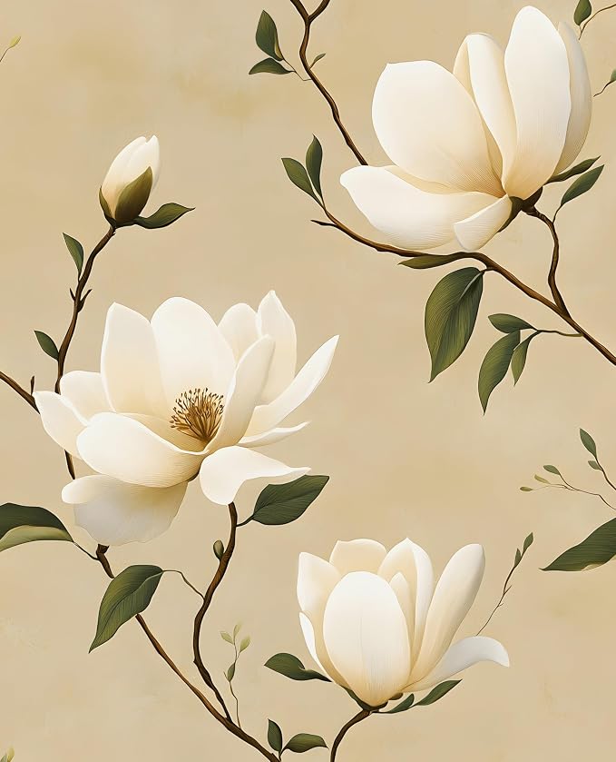 Vintage Floral Peel and Stick Wallpaper Khaki White Flowers Contact Paper by Laatse