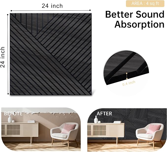 Mollywell Art Acoustic Wall Panels, 24x24 Inch 8 Pack, Wood Veneer, Sound - Image 5