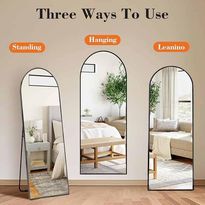 Sweetcrispy 58"x19" Arched Full Length Mirror, Leaning or Standing Full Body - Image 6