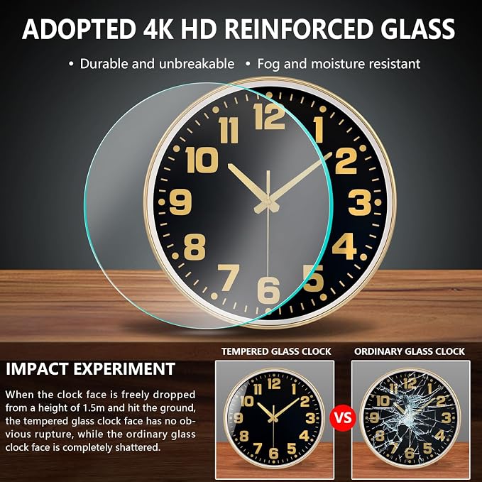 Modern Silent Wall Clock, 12 Inch Non-Ticking Battery Operated Clock, Round - Image 5
