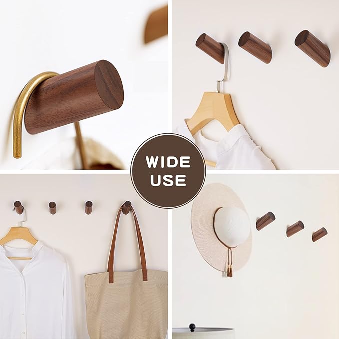 Felidio Wood Wall Hooks, 3 Pack Rustic Coat Hook Wall-Mounted, Decorative Hooks - Image 4