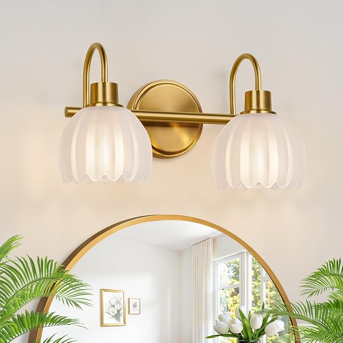 2-Light Bathroom Vanity Light, Brushed Gold Bathroom Light Fixtures by Meybiok