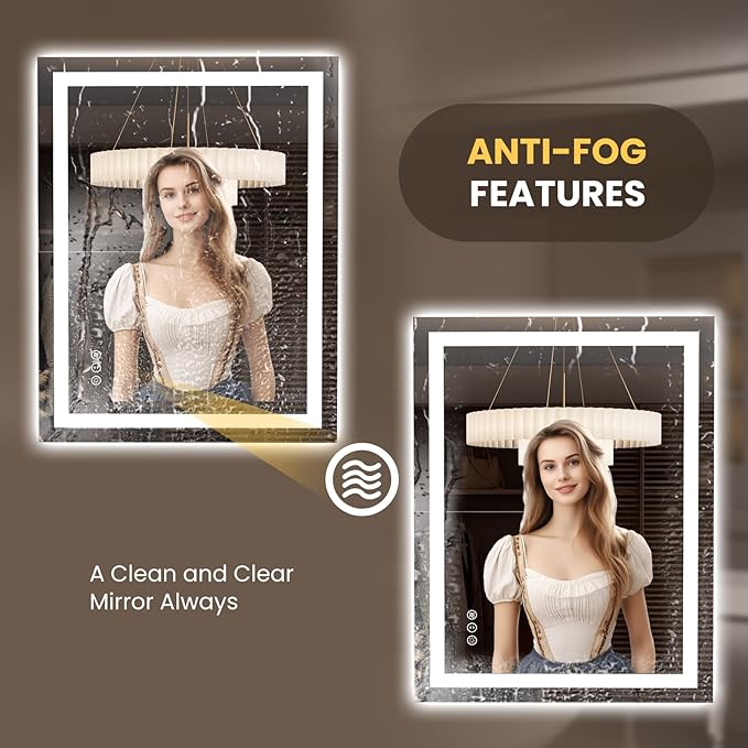 LOAAO 35.4"x29.9" LED Mirror for Bathroom, Lighted Bathroom Mirror - Image 4