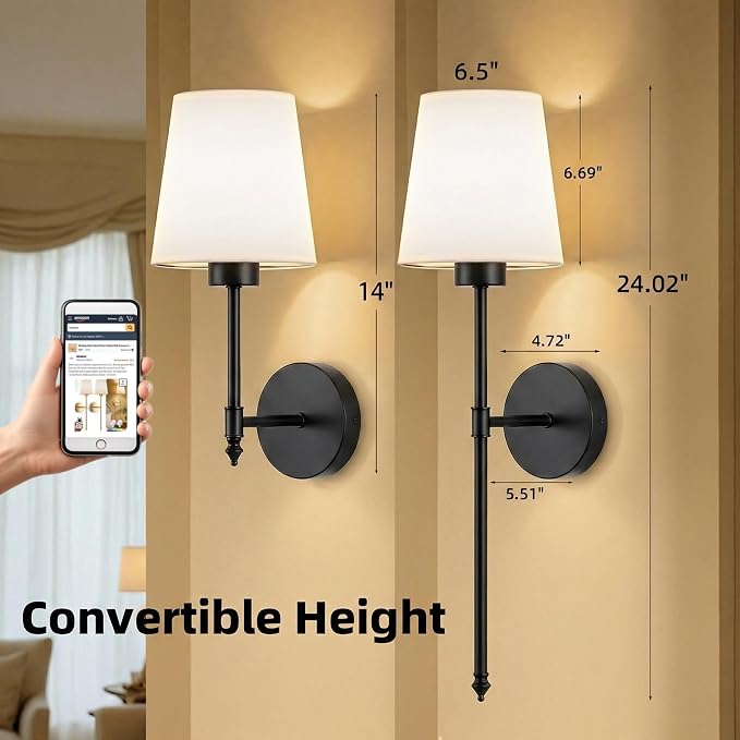 IRONPAX Wall Sconces Battery Operated Set of 2, Wireless Rechargeable Wall - Image 2