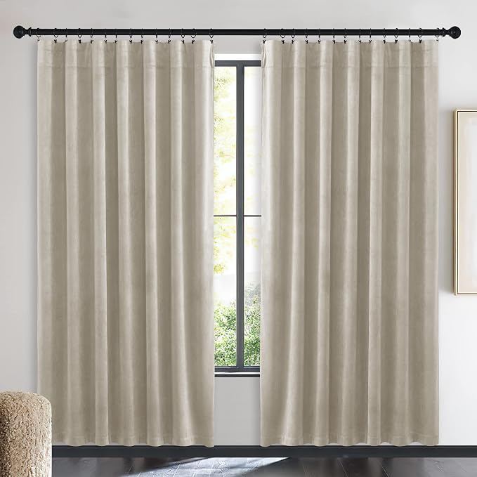 NICETOWN Camel Velvet Curtains 72 Inch Long 52 Wide, Room Darkening Sound - Image 2