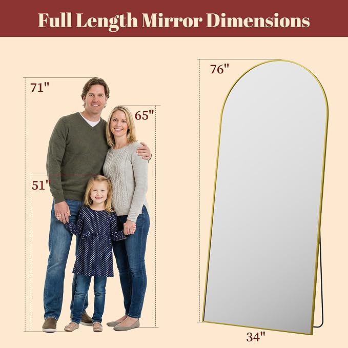 Suidia 76"x34" Arched Full Length Mirror - Image 4