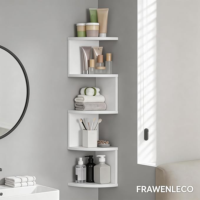 No-Drill Modern Corner Shelf Wall Mount, 5-Tier Floating Storage Rack, Corner - Image 8