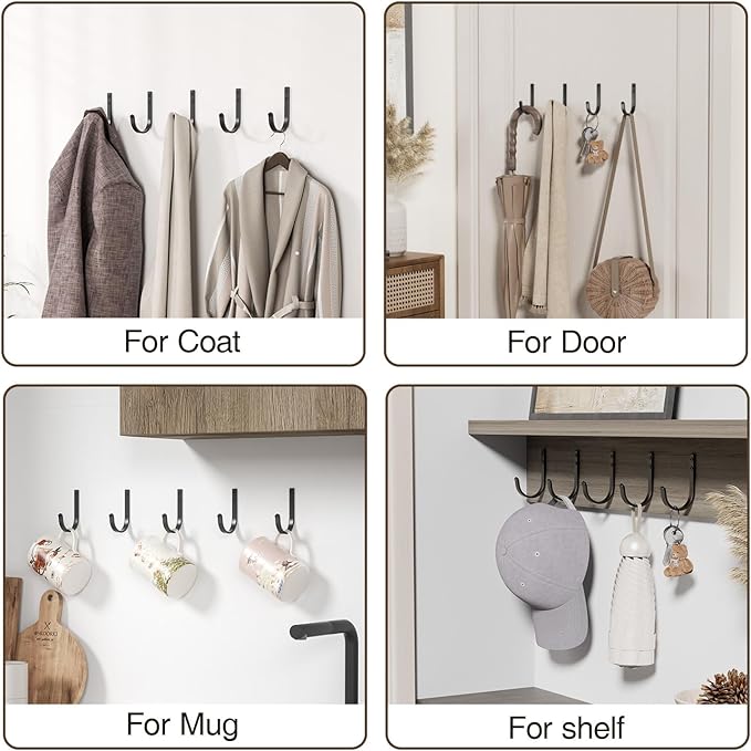 Wall Hooks for Hanging Towel/Coat - 22LB Screw in Metal Hanger Wall Mount - Image 6