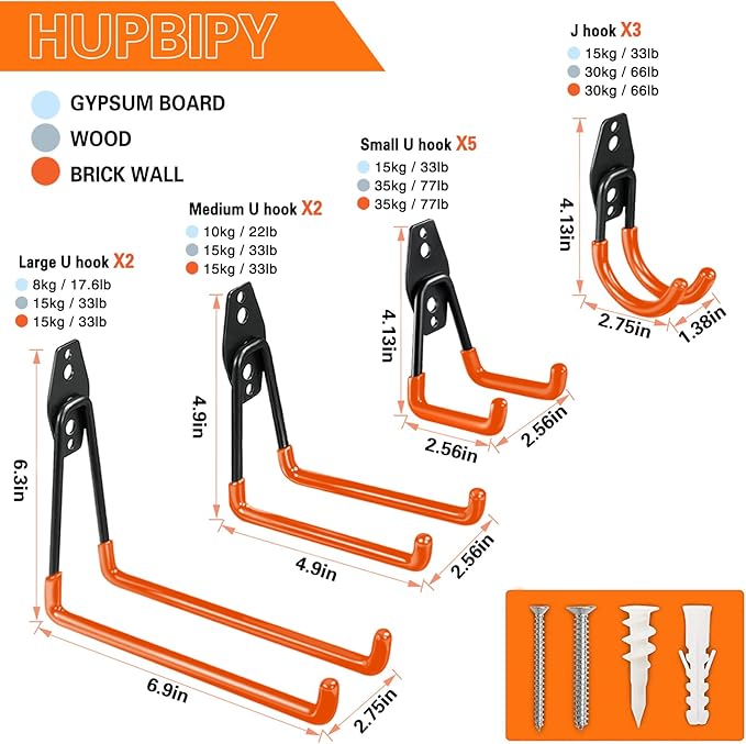 HUPBIPY 12 Pack Garage Hooks Heavy Duty Utility Steel - Image 2