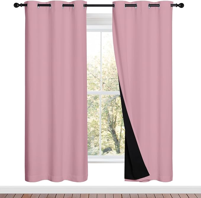 NICETOWN Crystal Pink Full Shade Curtain Panels, Pair of Energy Smart & Noise by NICETOWN