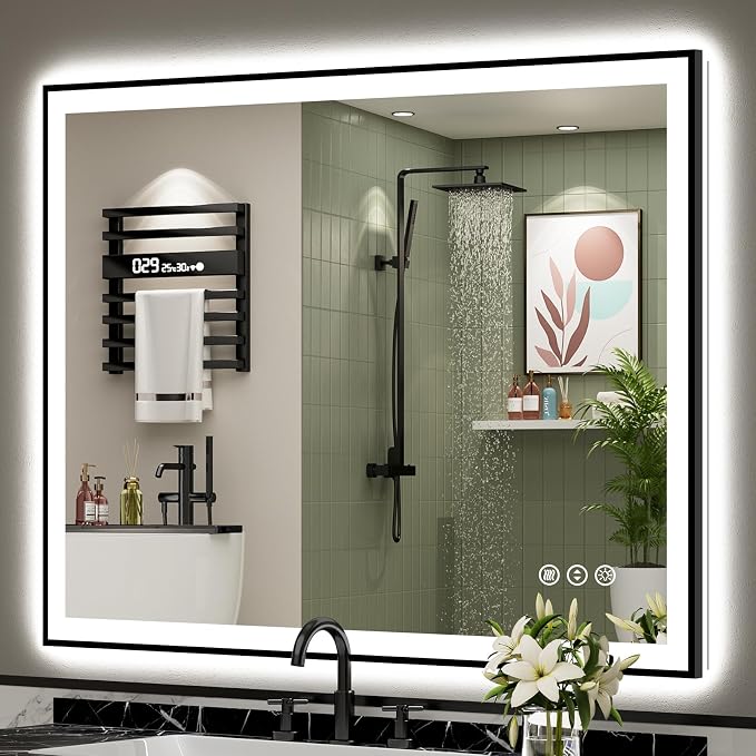 48x40 Black Framed LED Bathroom Mirror by Awandee