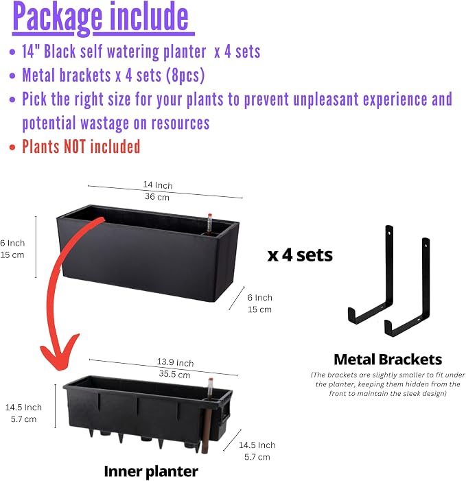 LaLaGreen Wall Planters for Outdoor Black Self Watering System Hanging Planter - Image 2