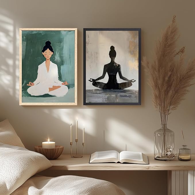 GELDSTEI Wood Framed Zen Wall Art, Tranquil Meditation Wall Decor, Yoga Girl - Image 5
