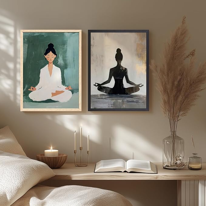 GELDSTEI Wood Framed Zen Wall Art, Tranquil Meditation Wall Decor, Yoga Girl - Image 5