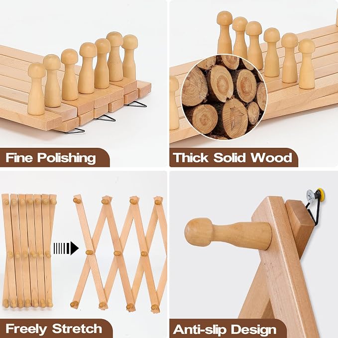 SCUNDA Wall Rack with 20 Hooks, Wooden Wall Expandable Coat Rack - Image 2