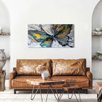 Abstract Butterfly Wall Art Teal Grey Yellow Butterfly Wall Decor Modern Marble - Image 4