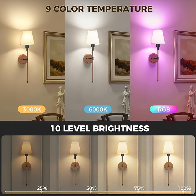 DORESshop Battery Operated Wall Sconce Set of 2, Wireless Wall Light Easy to - Image 3