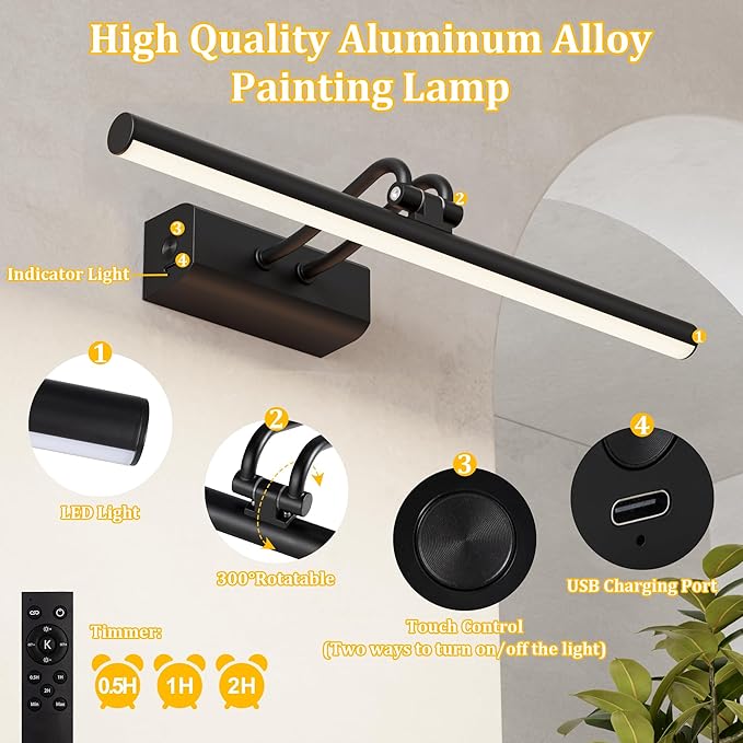 Battery Operated Wall Light for Living Room Picture Light for Wall Set of 2 - Image 6