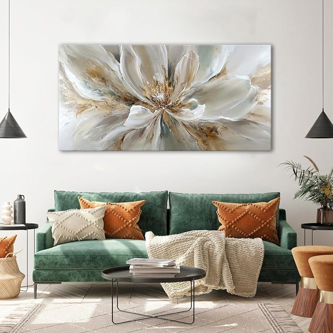 Flower Wall Art Vintage White Floral Canvas Pictures Abstract Blooming Flower - Image 3