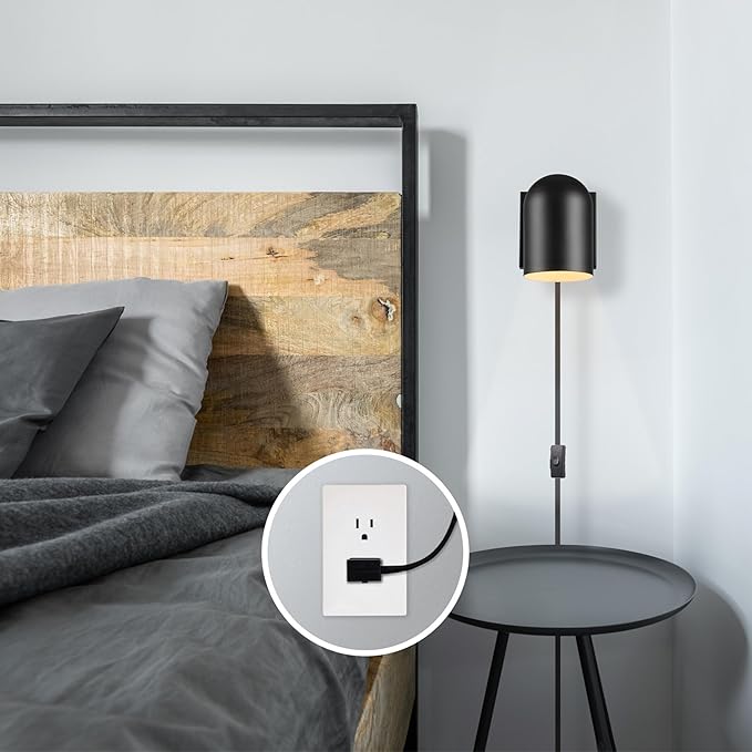 Globe Electric 65000098 1-Light Plug-in or Hardwire Wall Sconce, Matte Black - Image 2