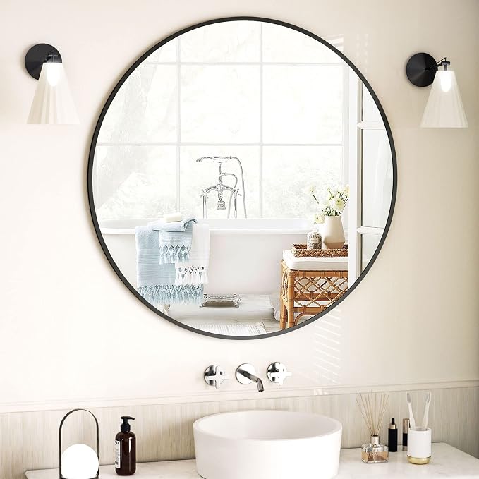 VooBang Round Mirror 19.6" Black Wall Mounted Circle Mirrors Vanity Mirror by VooBang