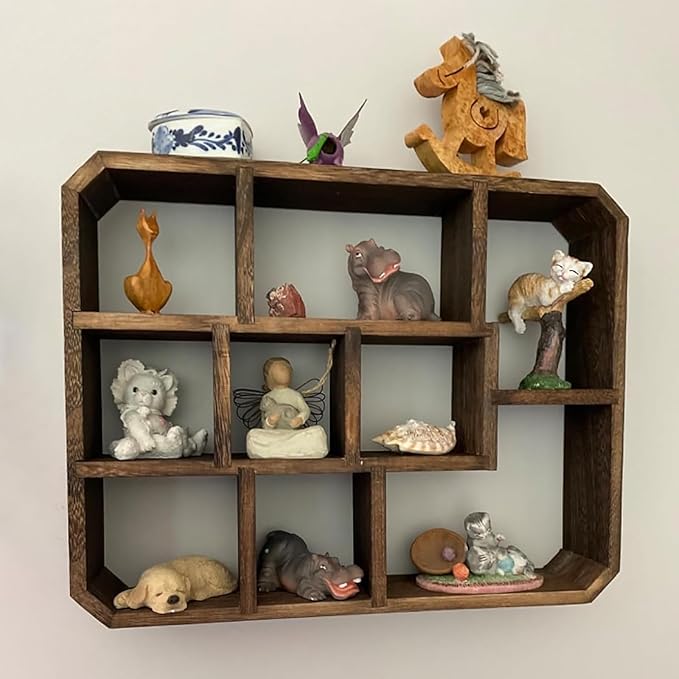 Frcctre Rustic Shadow Box Display Shelf, 9 Compartments Wood Hanging Display - Image 6
