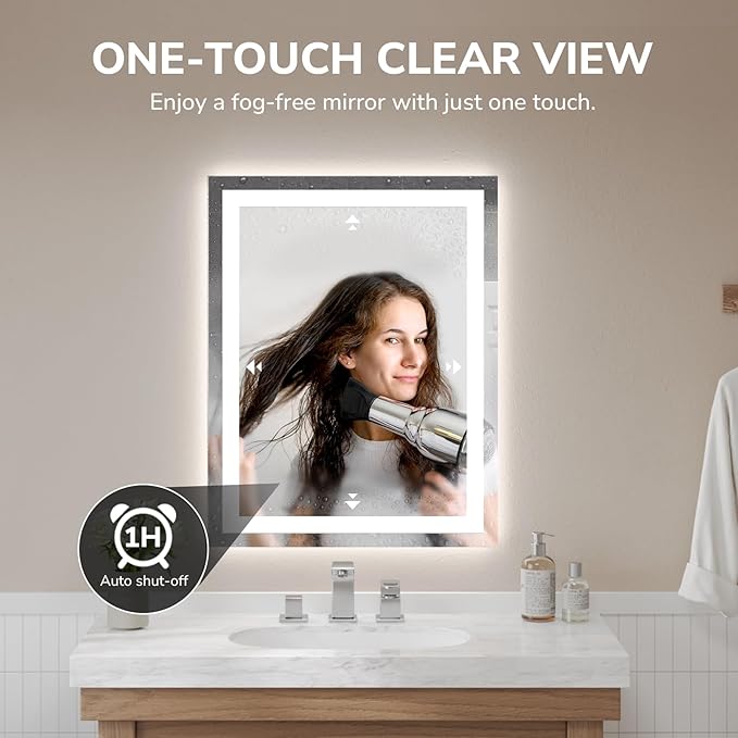 USHOWER LED Bathroom Mirror 28x36 Inch Tempered Glass - Image 5