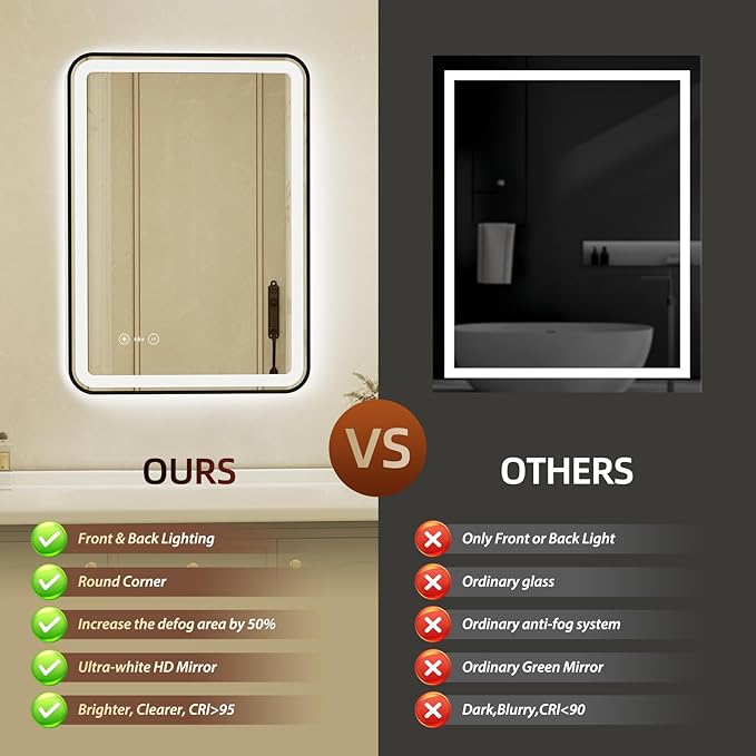 24x32 Inch Black Framed LED Bathroom Mirror - Image 6