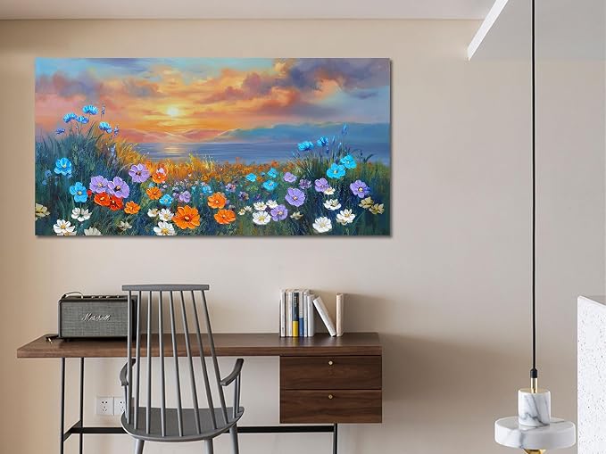 Ardemy Landscape Wall Art for Living Room Sunset Flower Large 40"x20", Canvas - Image 5