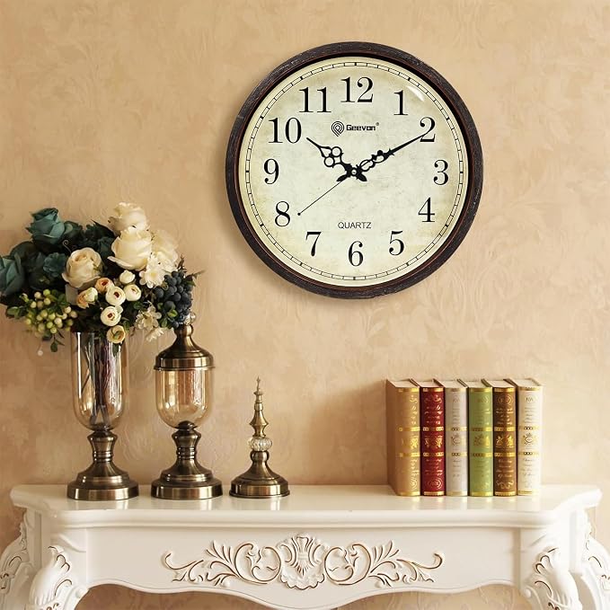 Geevon Vintage Brown Wall Clock, Silent 16" Non Ticking Wall Clock Battery - Image 7