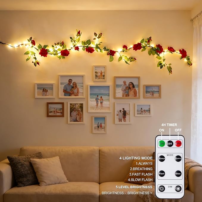 GOESWELL Rose Flowers Vines Garland Lights: 6FT Artificial Flower Vine Lights - Image 3