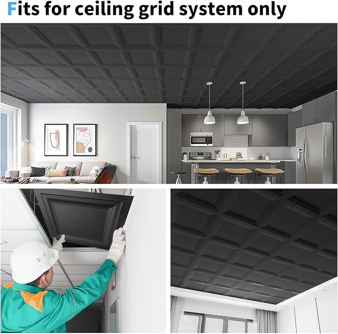 Art3d 24-Pack Square Drop Ceiling Tile 2ft x 2ft in Black, PVC Ceiling Panel 24 - Image 7